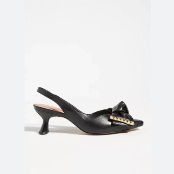 Anthropologie Vicenza Cartagena Sling Back Knot Black Leather Heels Sz 39 - Picture 2 of 12
